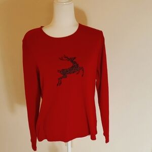 Croft & Barrow red Velvet Reindeer Women's Top